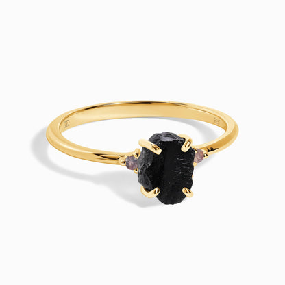 Black Obsidian Labradorite Ring - Petite Allure - yellow gold