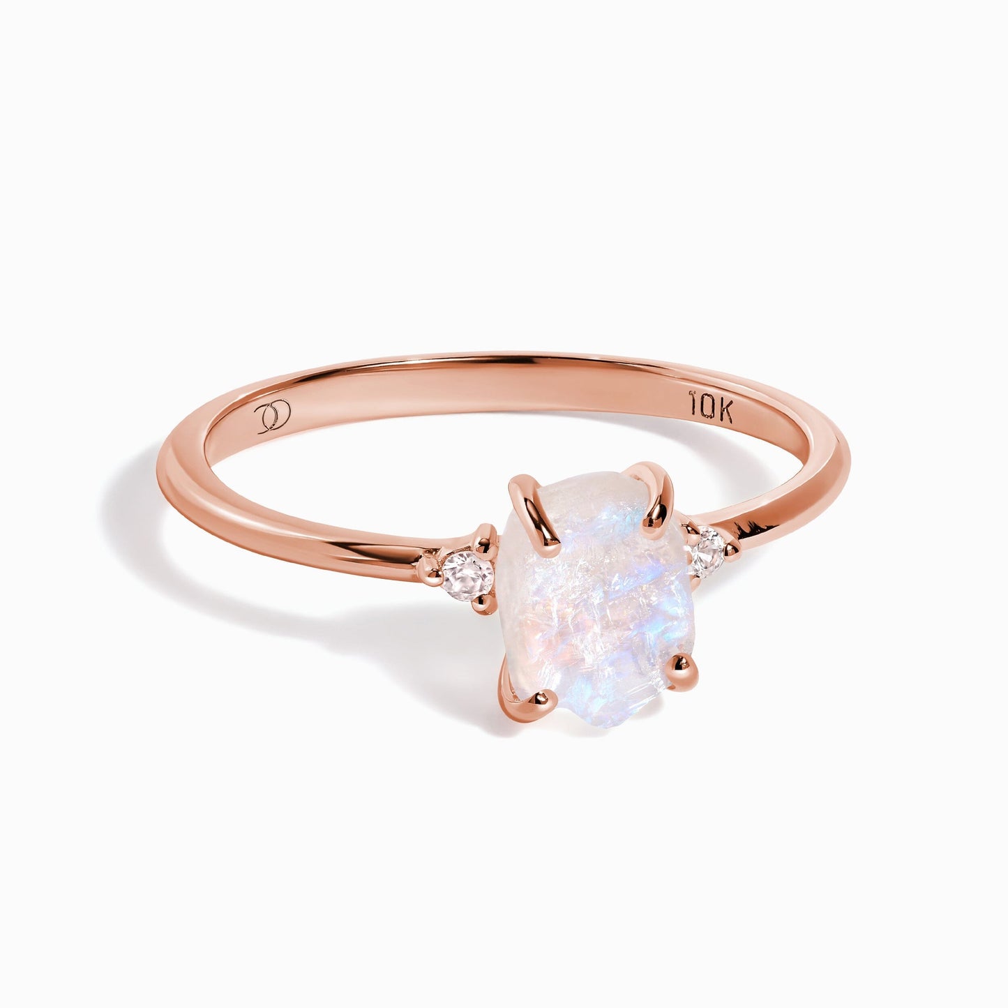 Moonstone Diamond Ring - Petite Raw Allure - Rose Gold