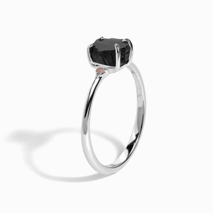 Black Obsidian Labradorite Ring - Petite Allure - silver on hand angle