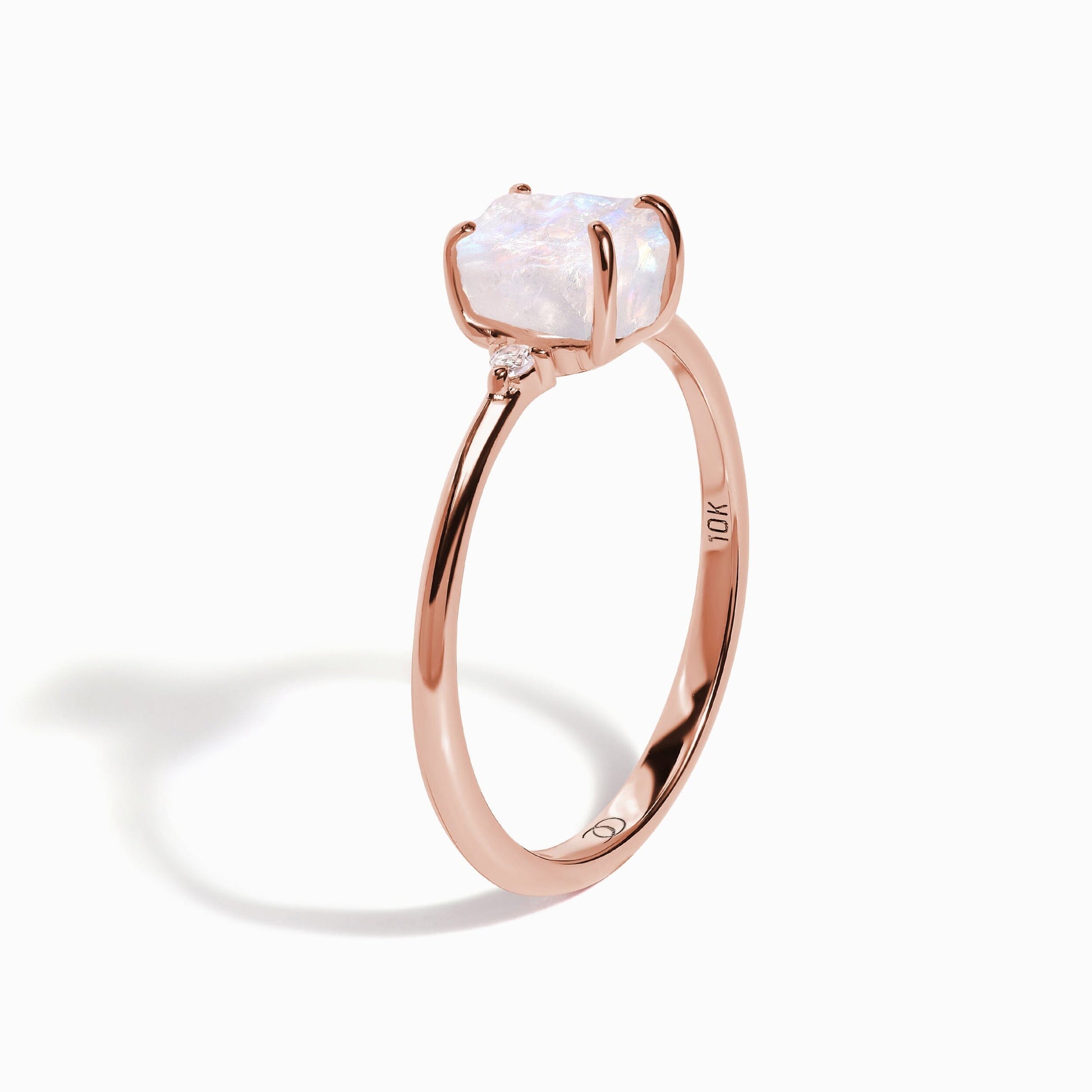 Moonstone Diamond Ring - Petite Raw Allure - Rose Gold side