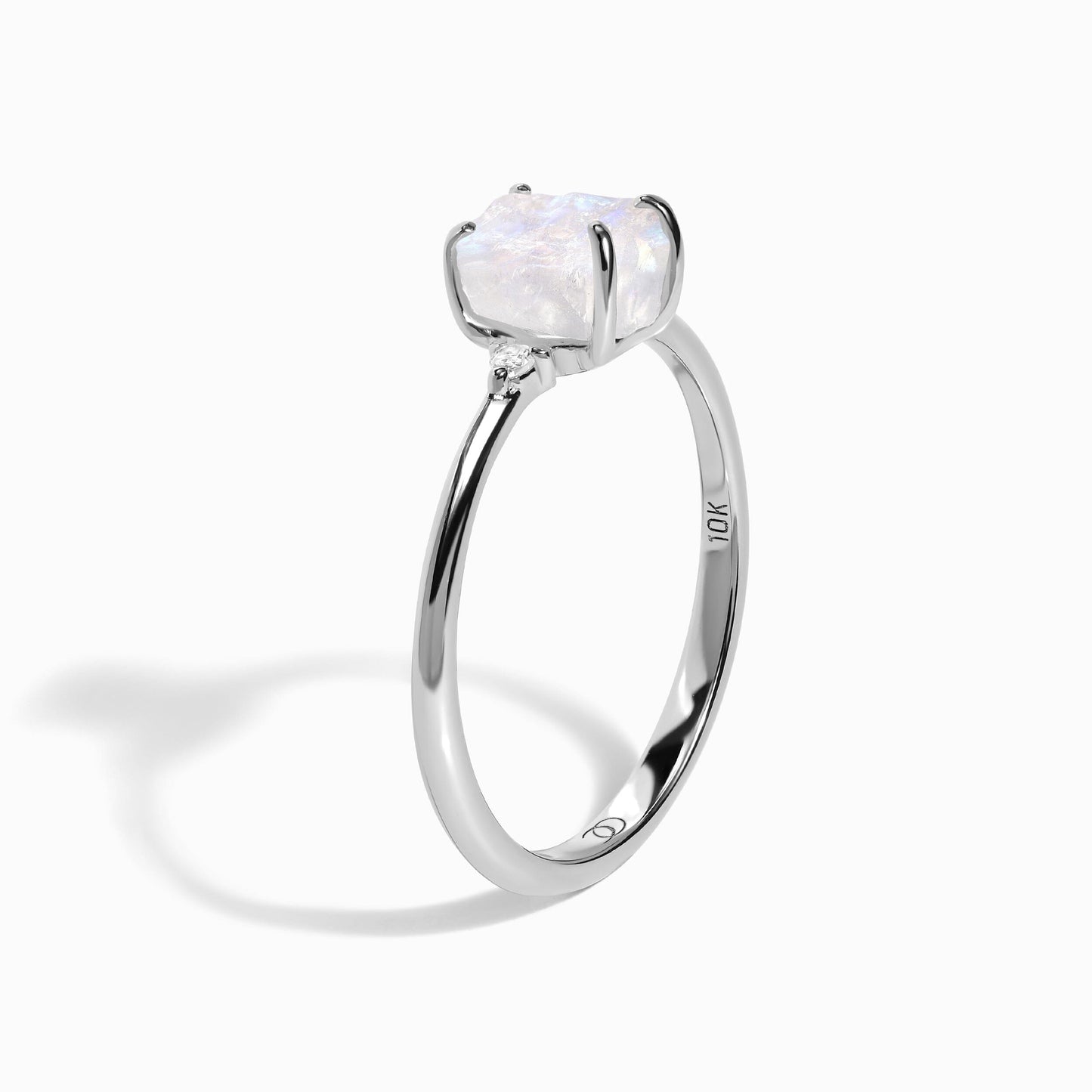 Moonstone Diamond Ring - Petite Raw Allure - White Gold side