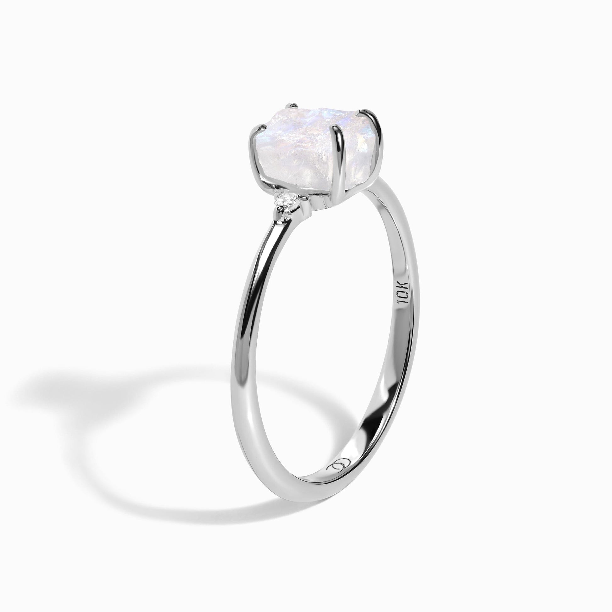 Moonstone Diamond Ring - Petite Raw Allure - White Gold side
