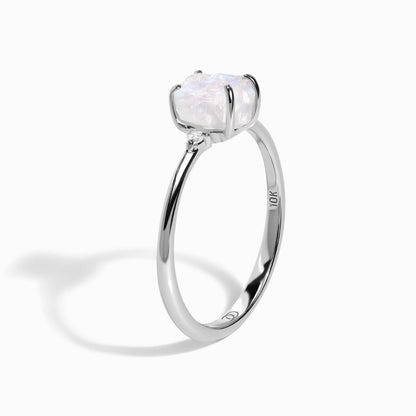Moonstone Diamond Ring - Petite Raw Allure - White Gold side