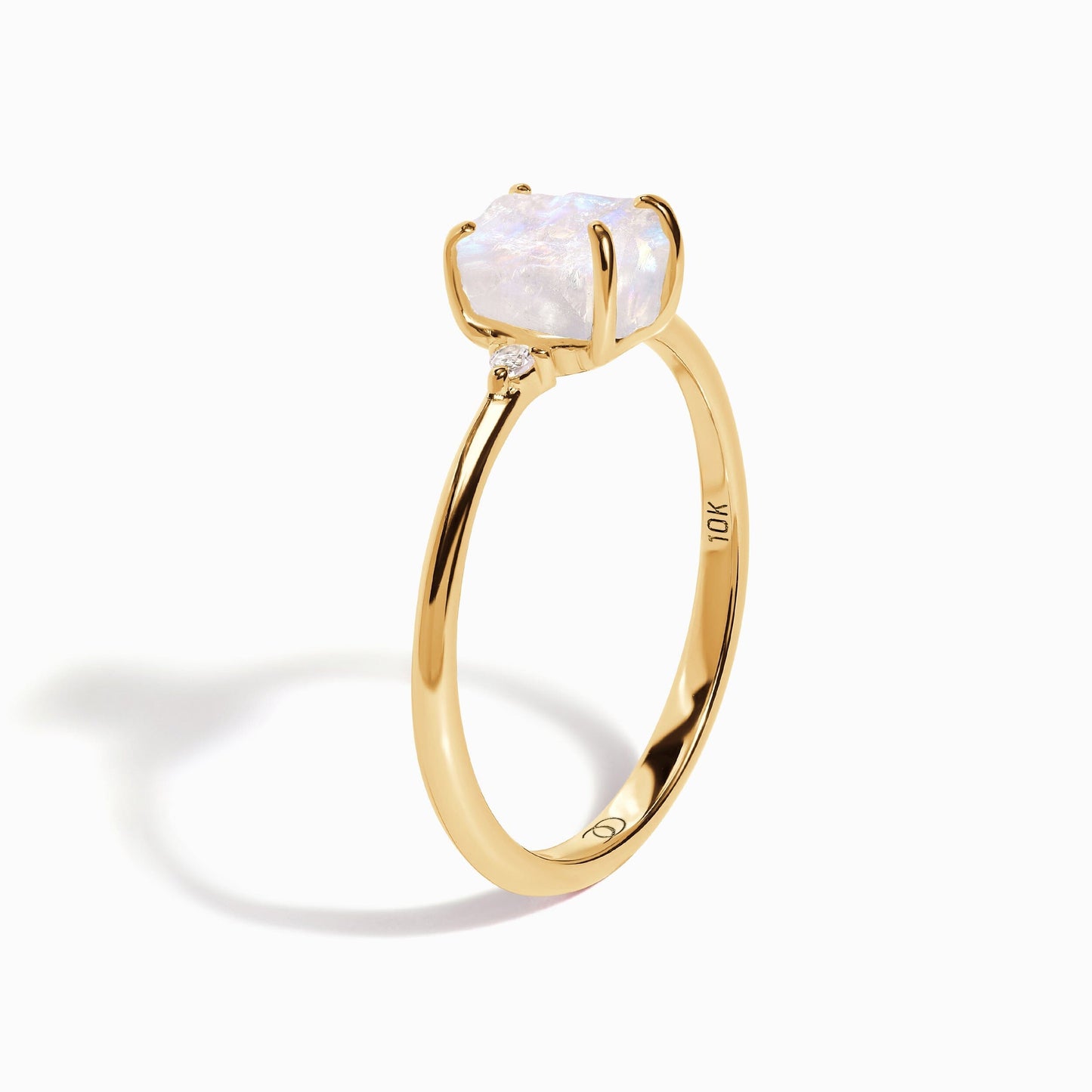 Moonstone Diamond Ring - Petite Raw Allure - Yellow Gold side