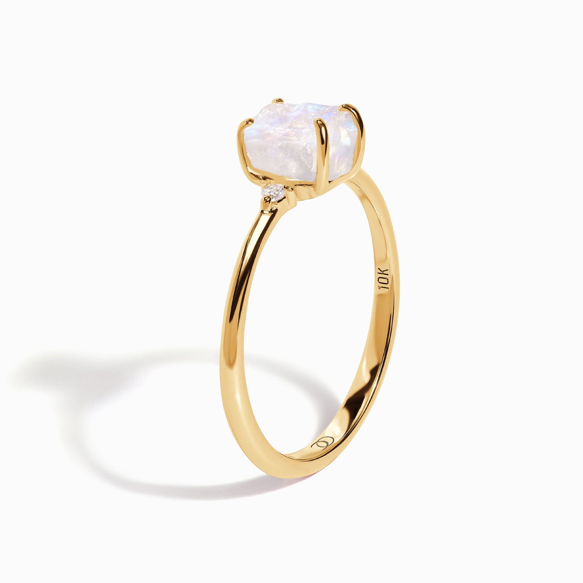 Moonstone Diamond Ring - Petite Raw Allure - Yellow Gold side