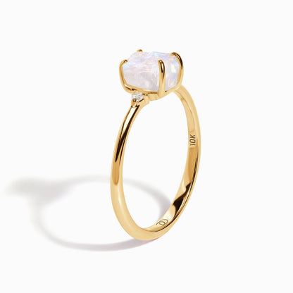 Moonstone Diamond Ring - Petite Raw Allure - Yellow Gold side