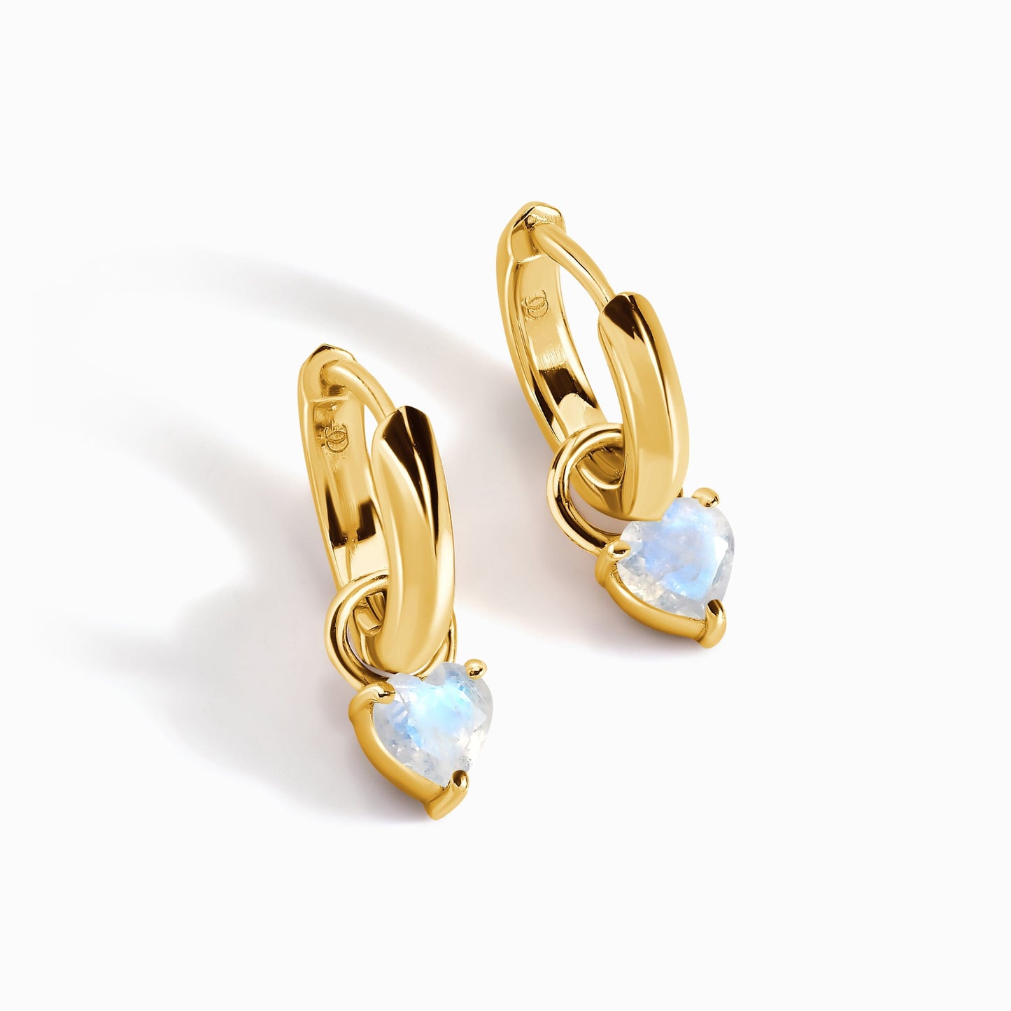 Moonstone Earrings - Love Hoops - YG