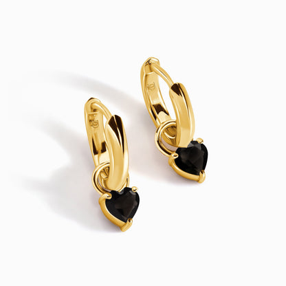 Black Obsidian Earrings - Love Hoops yellow gold