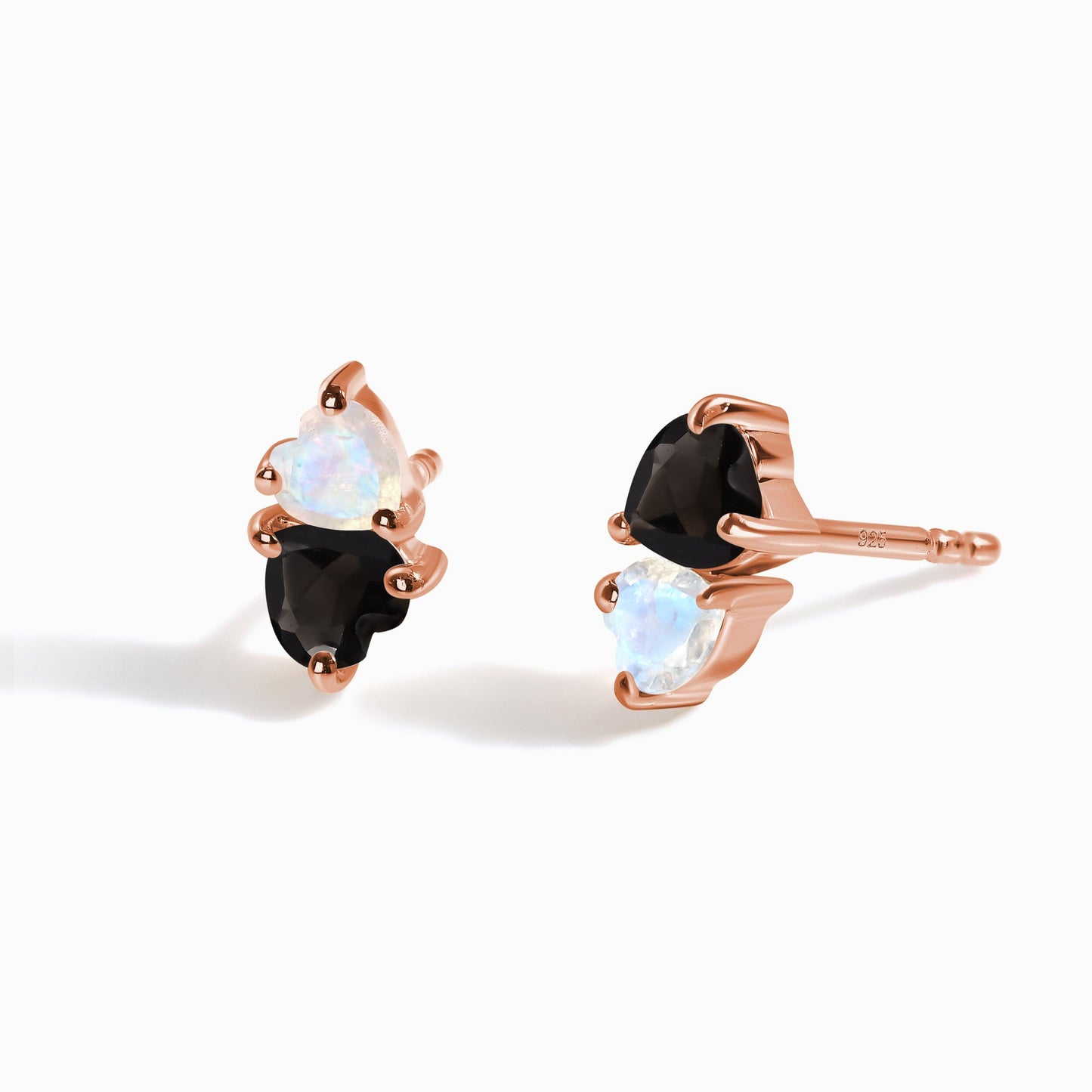 Moonstone & Black Obsidian Earrings - Floating Hearts - RG