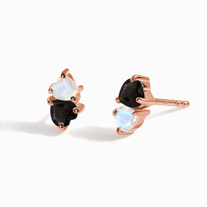 Moonstone & Black Obsidian Earrings - Floating Hearts - RG
