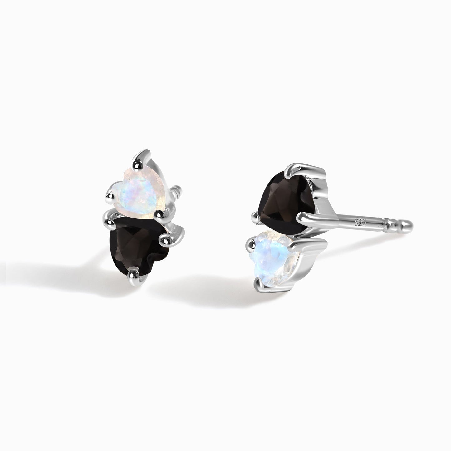 Moonstone & Black Obsidian Earrings - Floating Hearts - SIL