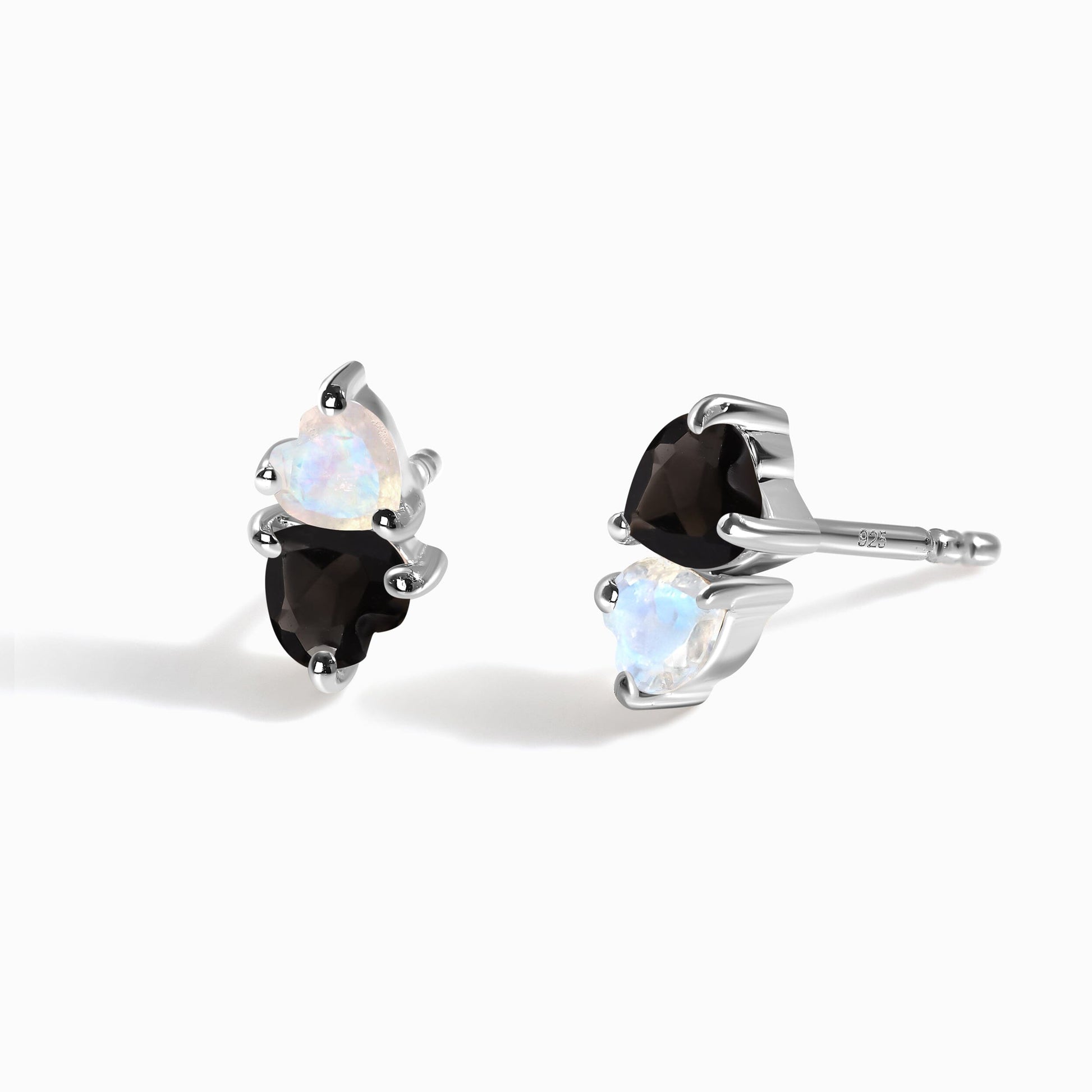 Moonstone & Black Obsidian Earrings - Floating Hearts - SIL