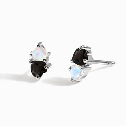 Moonstone & Black Obsidian Earrings - Floating Hearts - SIL