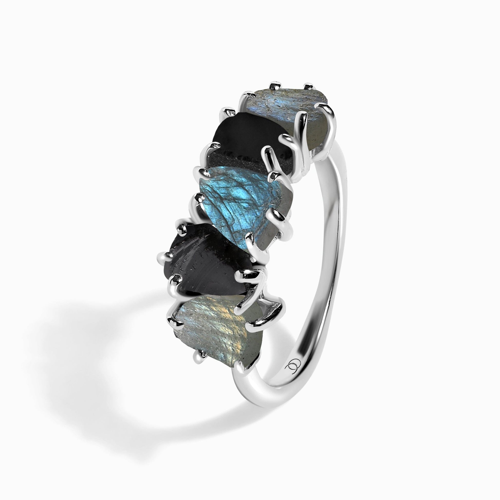 Raw Crystal Ring - Luminous Labradorite - white rhodium angle