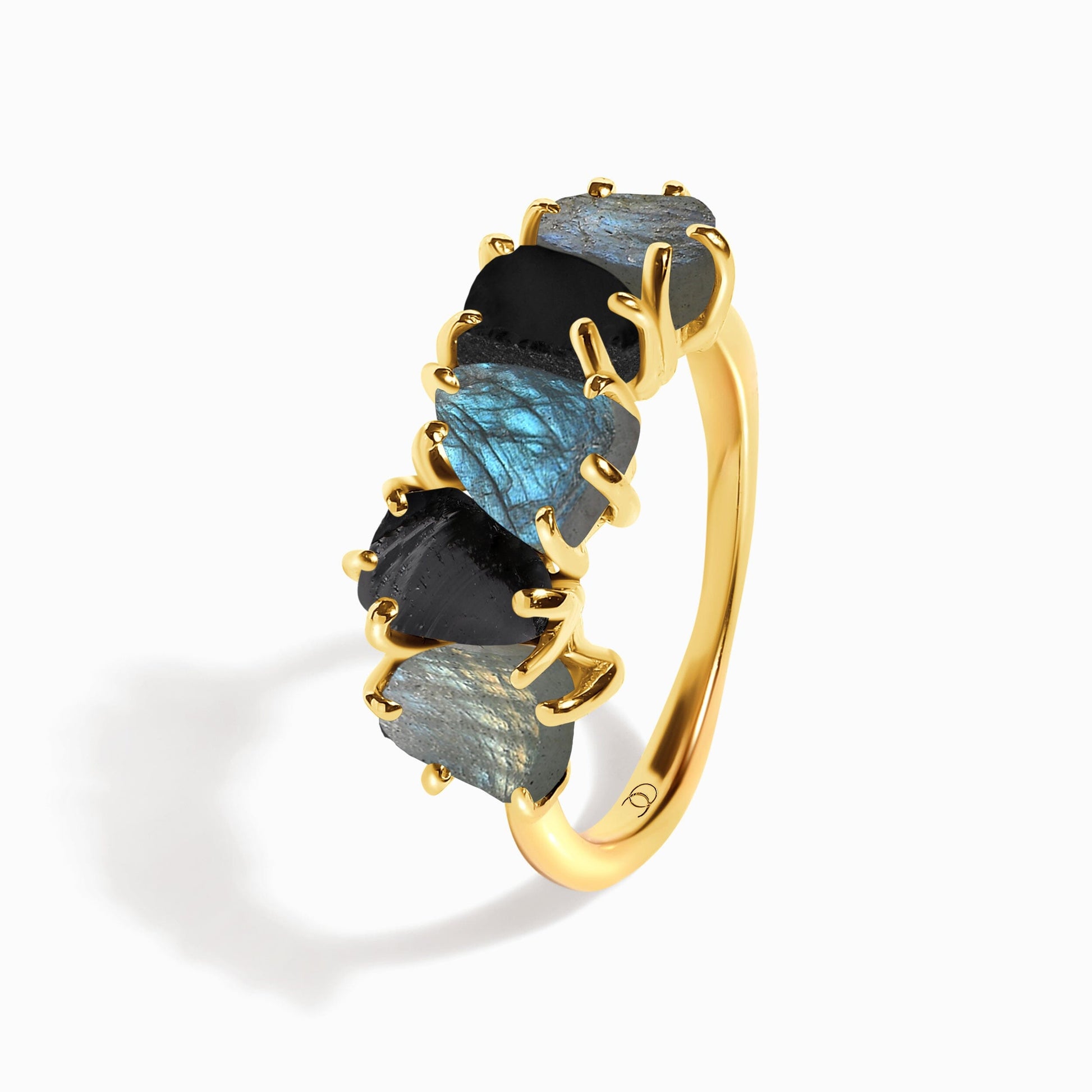 Raw Crystal Ring - Luminous Labradorite - yellow gold angle