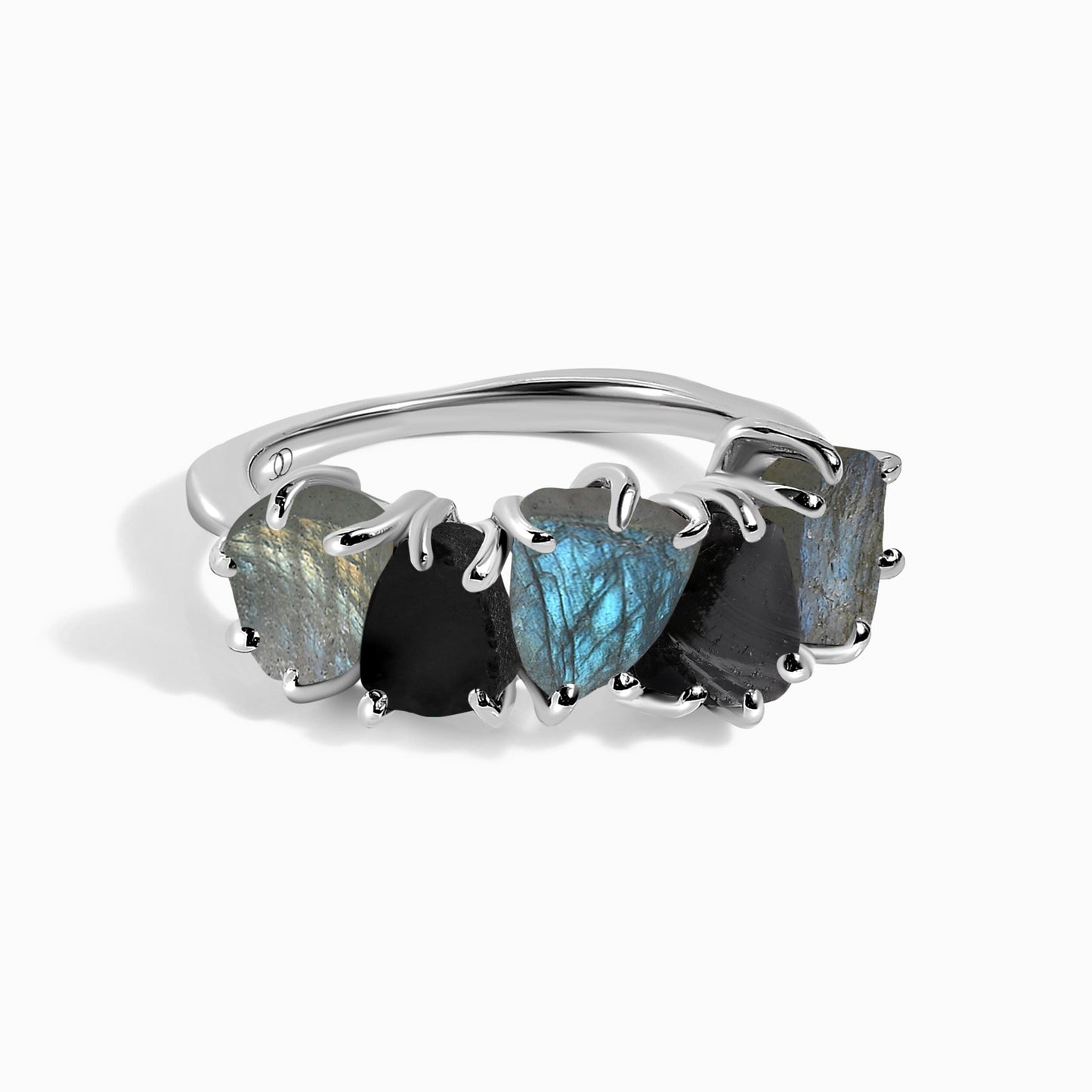 Raw Crystal Ring - Luminous Labradorite - white rhodium