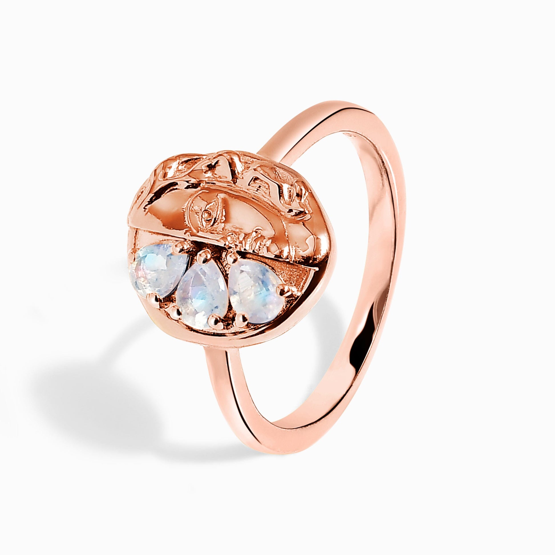 Moonstone Ring - Goddess - rose gold stacked