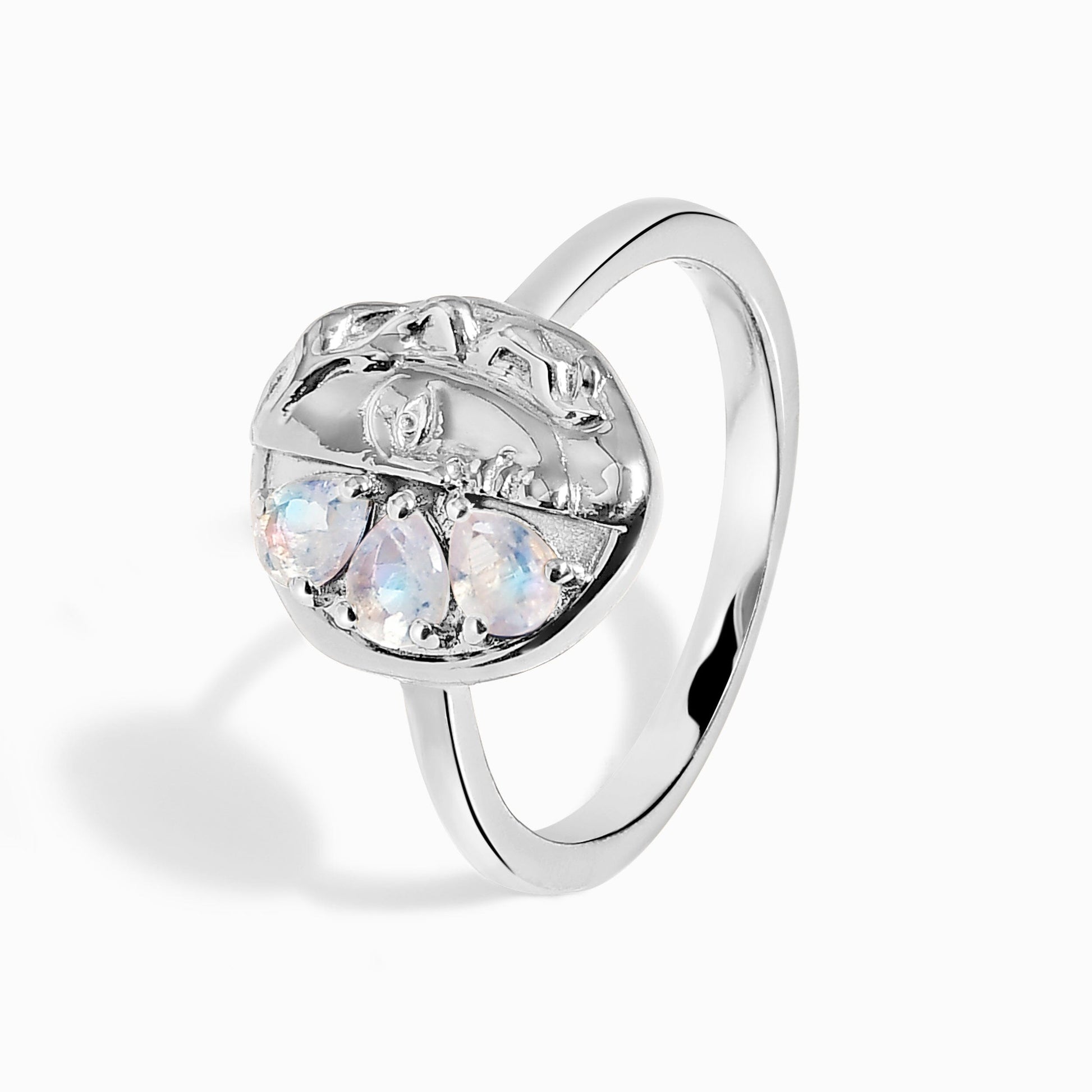 Moonstone Ring - Goddess - sterling silver stacked