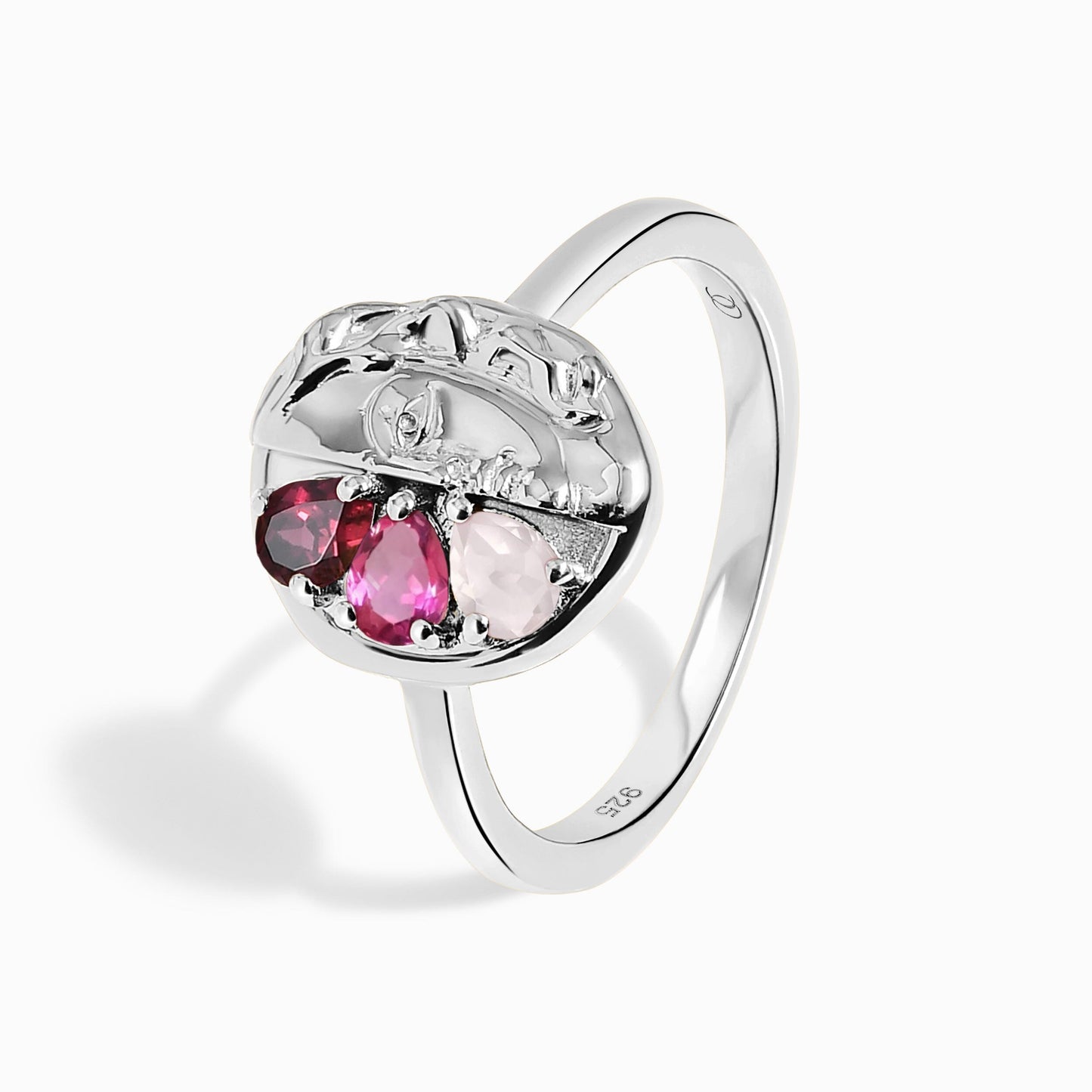 Pink Gradient Goddess Ring & Waves Band - silver detail