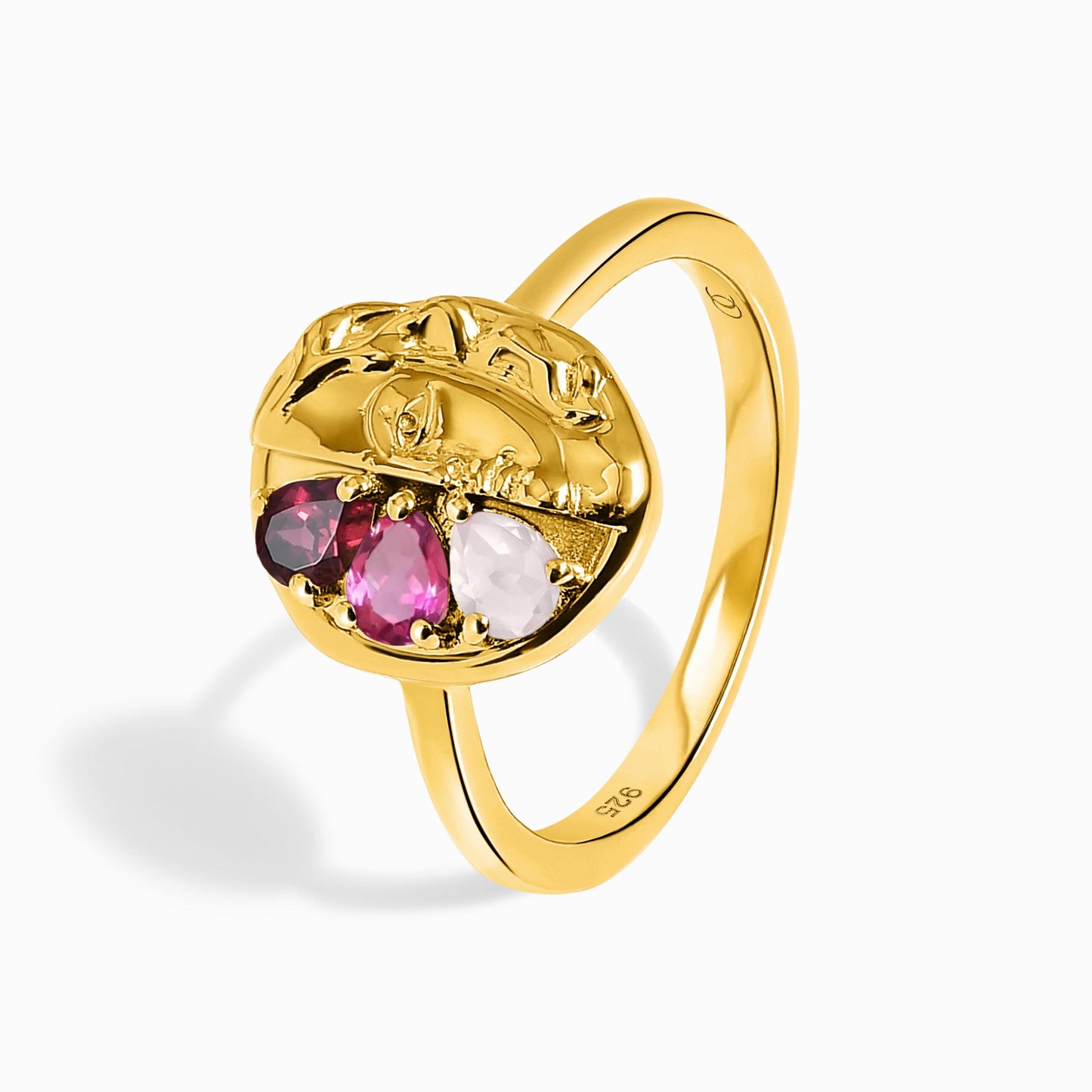 Pink Gradient Ring - Goddess, yellow gold detail