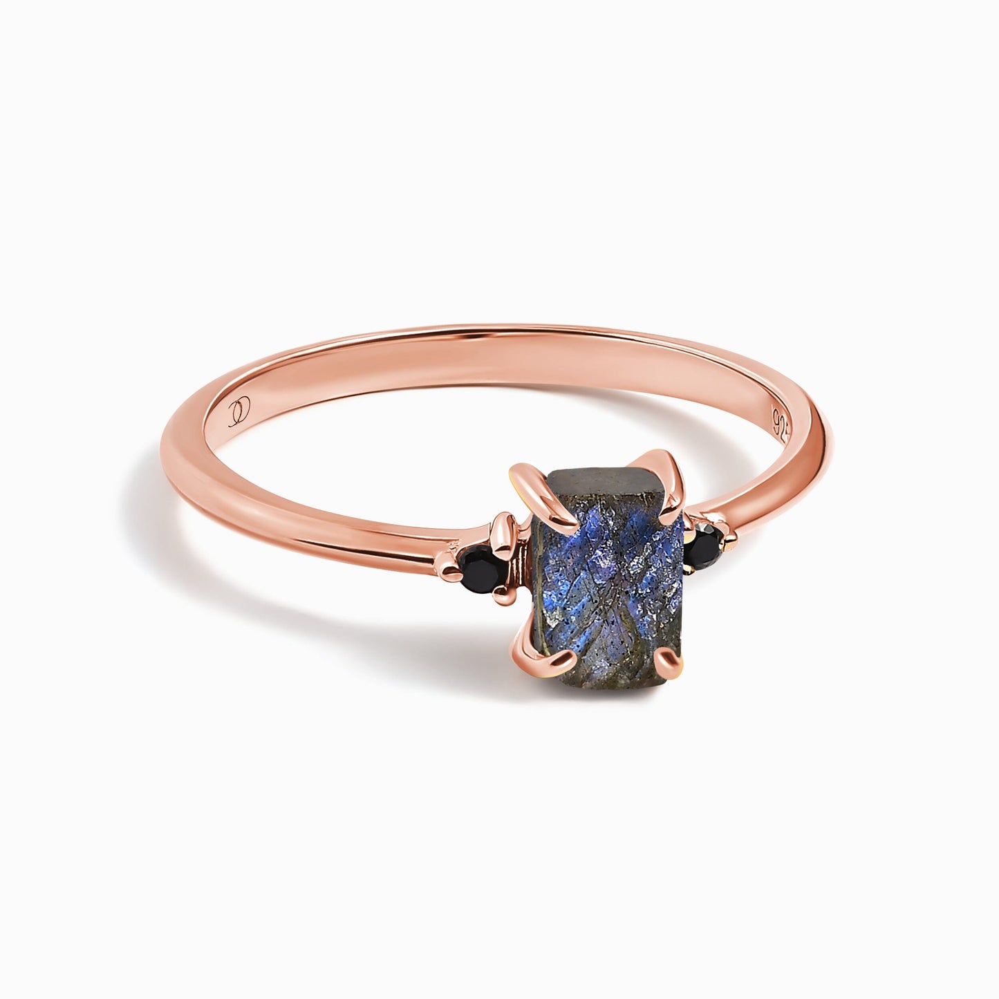Labradorite Black Onyx Ring - Petite Allure - rose gold