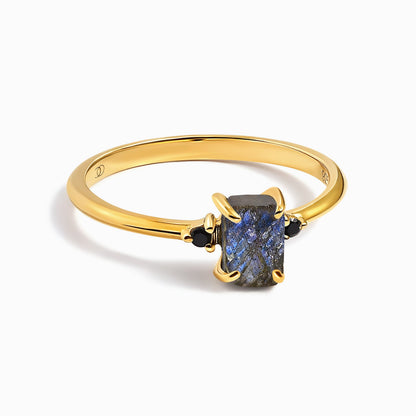 Labradorite Black Onyx Ring - Petite Allure - yellow gold