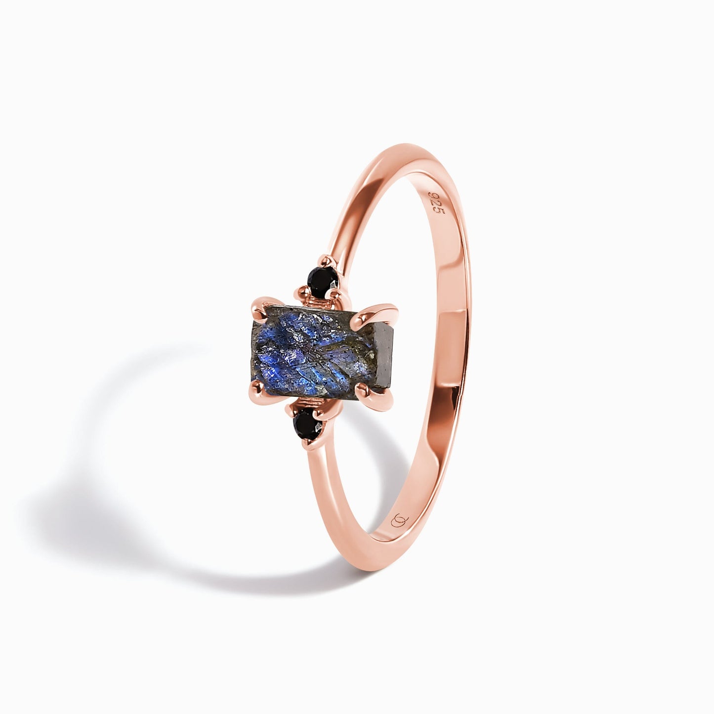 Labradorite Black Onyx Ring - Petite Allure - rose gold angle