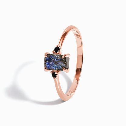 Labradorite Black Onyx Ring - Petite Allure - rose gold angle