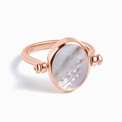 Black Onyx Mother of Pearl Fidget Ring - rose gold pearl side