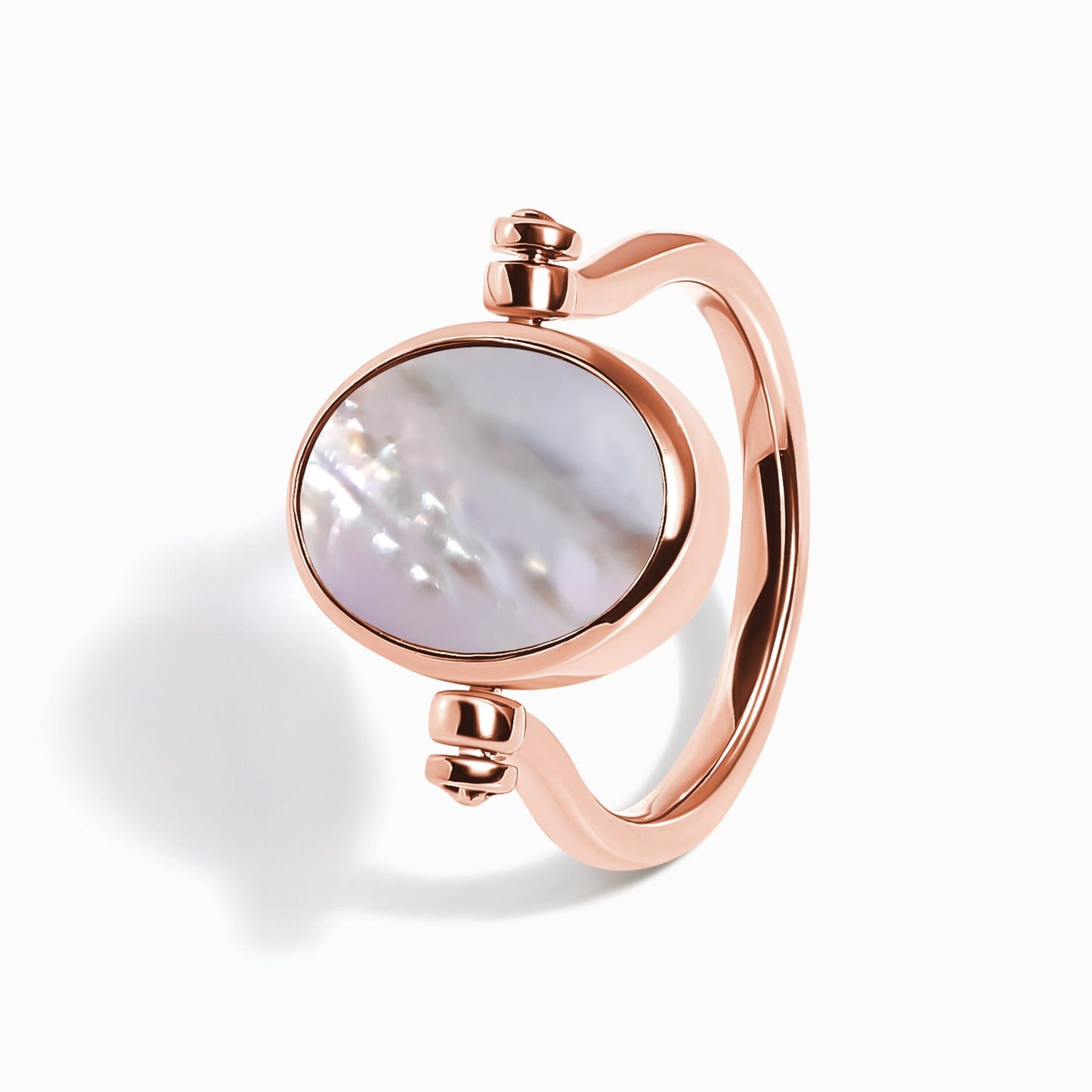 Black Onyx Mother of Pearl Fidget Ring - rose gold flipping angle