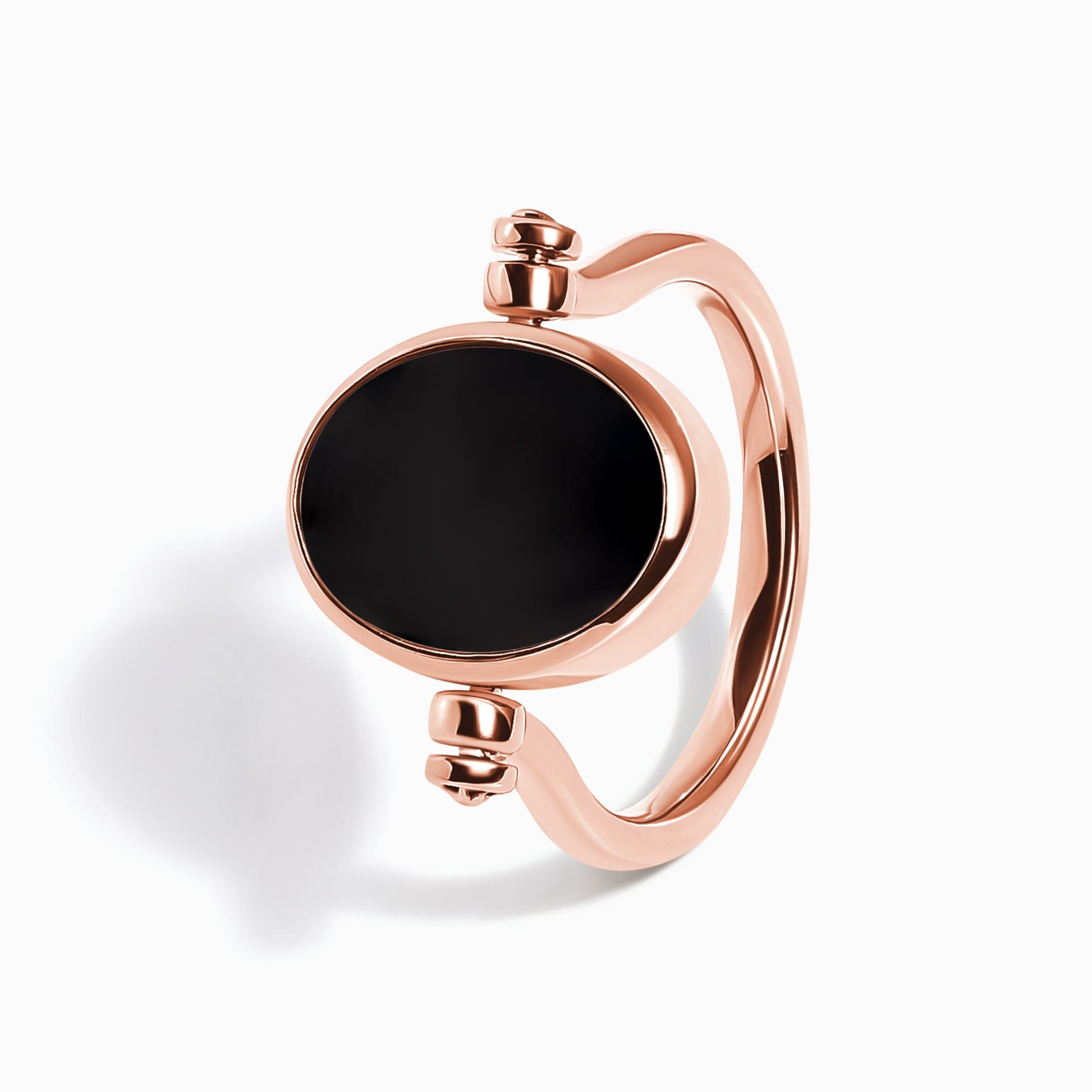 Black Onyx Mother of Pearl Fidget Ring - rose gold flipping