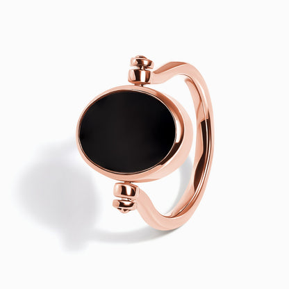 Black Onyx Mother of Pearl Fidget Ring - rose gold flipping