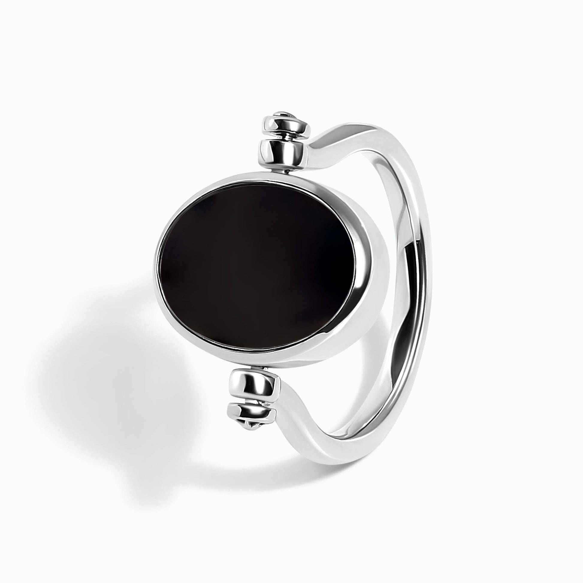 Black Onyx Mother of Pearl Fidget Ring - silver flipping