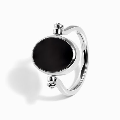 Black Onyx Mother of Pearl Fidget Ring - silver flipping