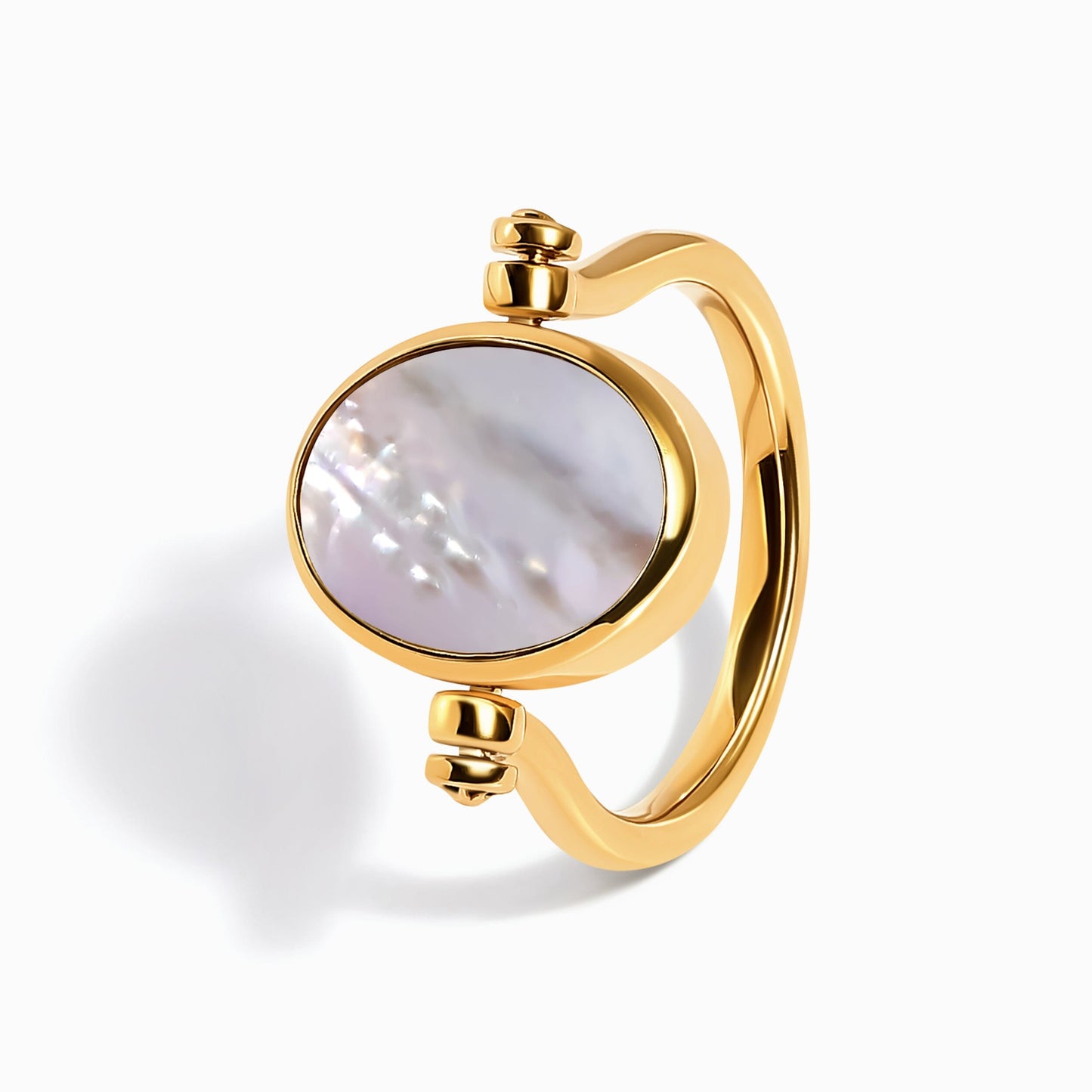 Black Onyx Mother of Pearl Fidget Ring - yellow gold flipping angle