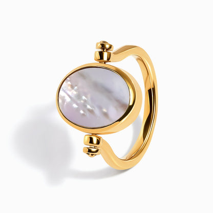 Black Onyx Mother of Pearl Fidget Ring - yellow gold flipping angle
