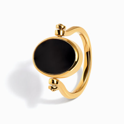 Black Onyx Mother of Pearl Fidget Ring - yellow gold flipping