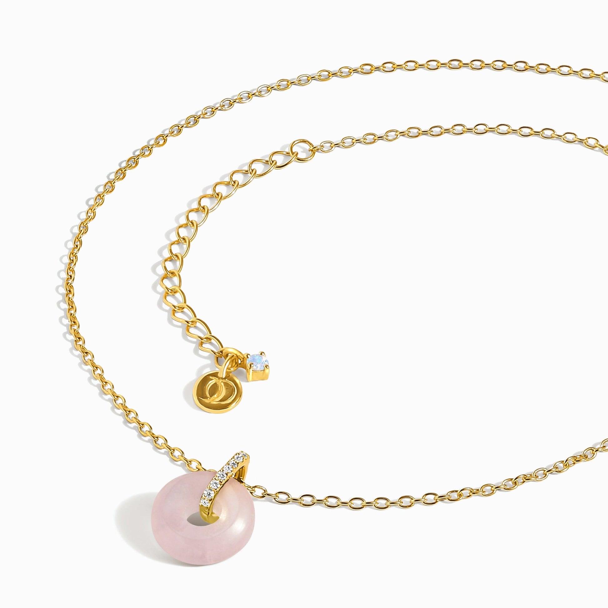 Rose Quartz Necklace - Liora - yellow gold chain
