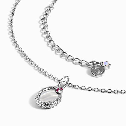 Mother of Pearl Ruby Necklace - Serpent - silver chain detail
