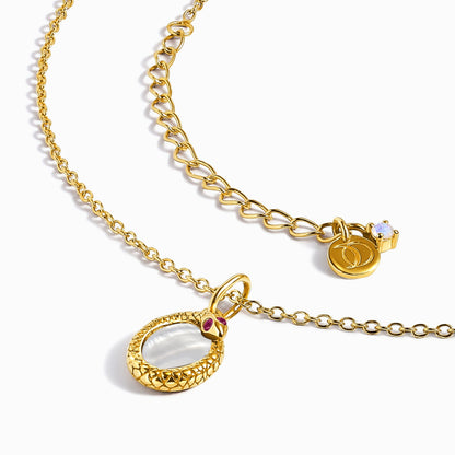 Mother of Pearl Ruby Necklace - Serpent - yellow gold chain detail