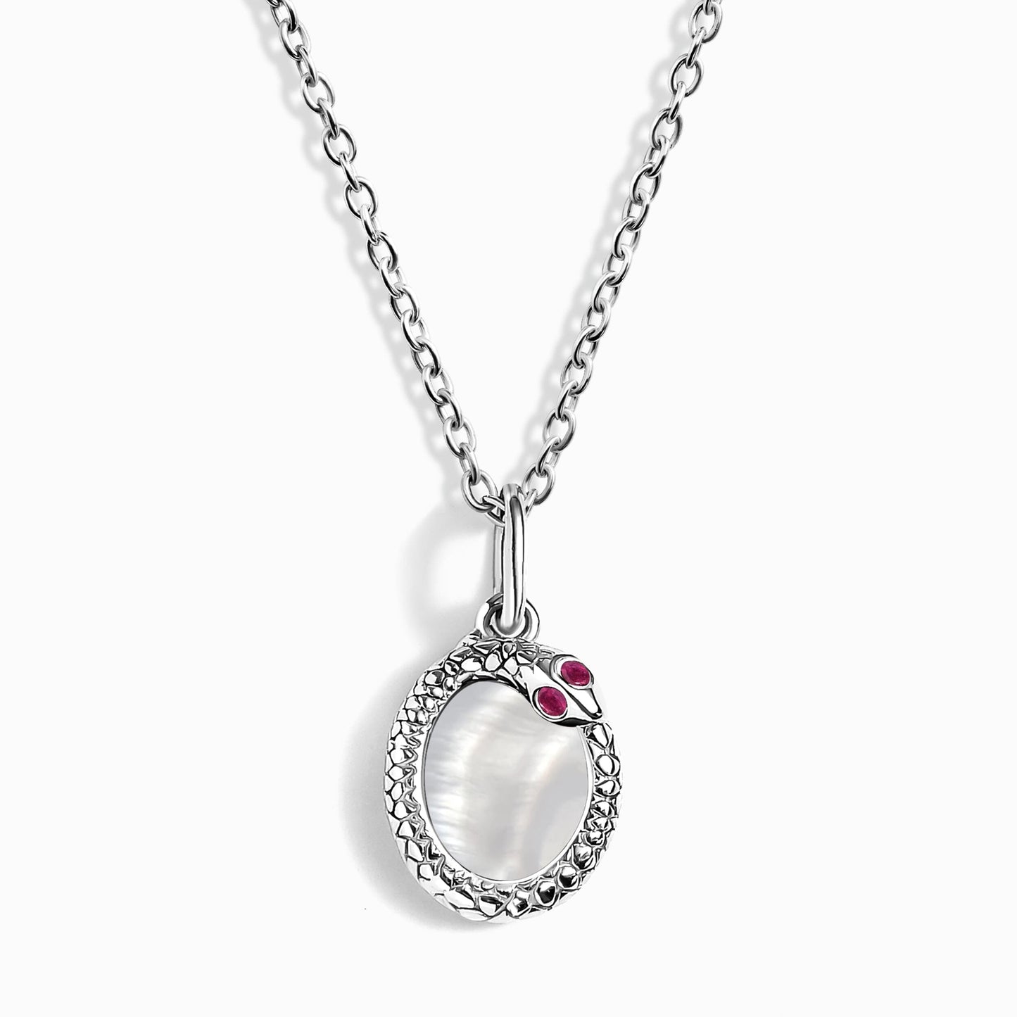 Mother of Pearl Ruby Necklace - Serpent - silver
