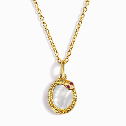 Mother of Pearl Ruby Necklace - Serpent - yellow gold