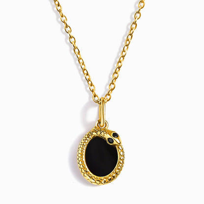 Black Onyx Necklace - Serpent - gold