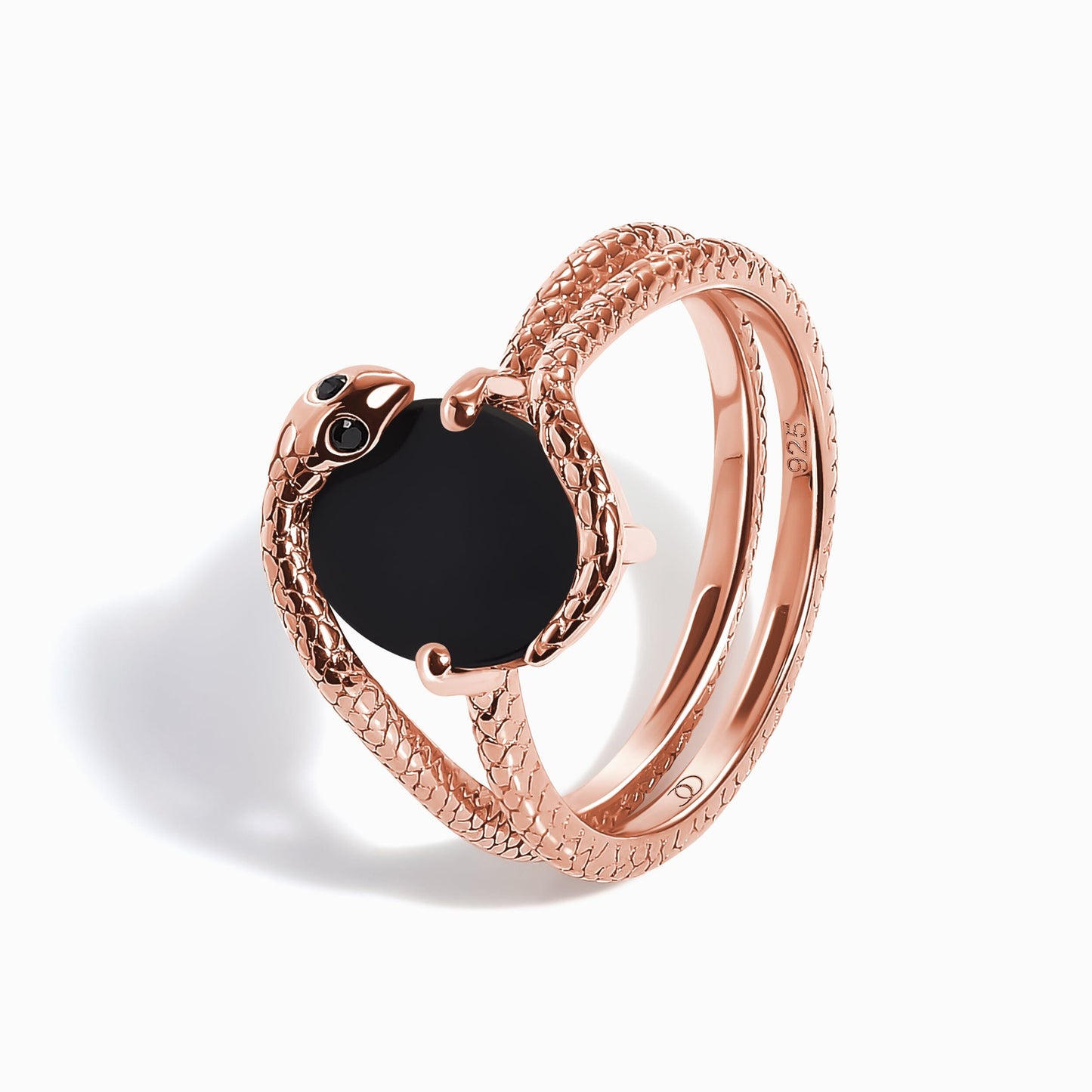 Black Onyx Serpent Ring rose gold close up