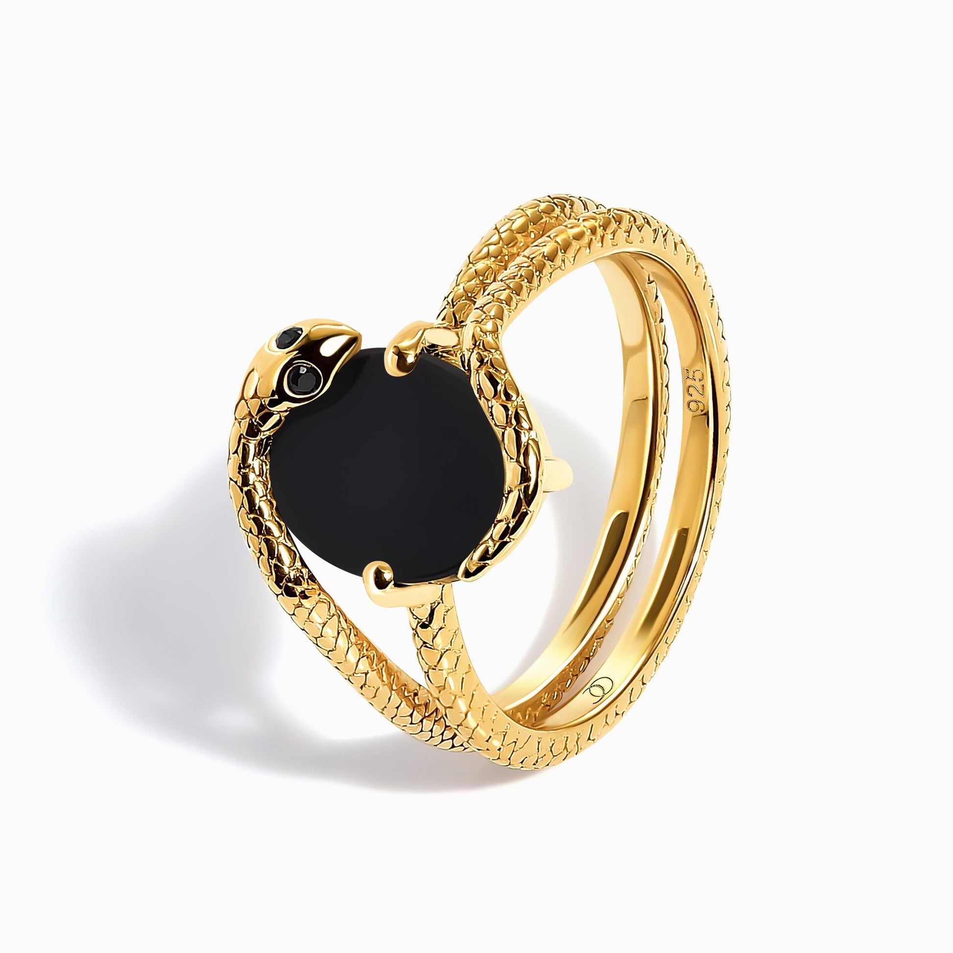 Black Onyx Ring Serpent yellow gold side angle