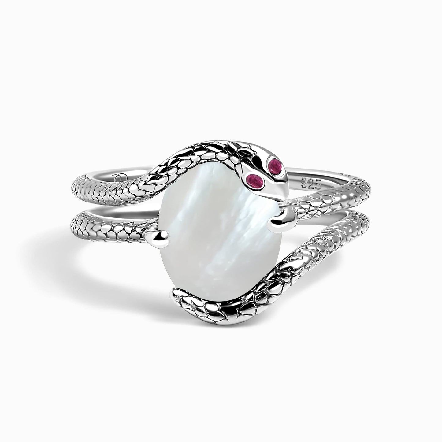 Mother of Pearl Ruby Ring Serpent - silver