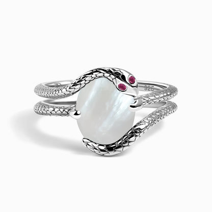 Mother of Pearl Ruby Ring Serpent - silver