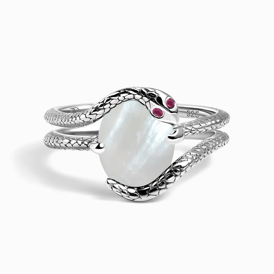 Mother of Pearl Ruby Ring Serpent - silver