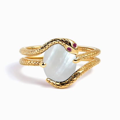 Mother of Pearl Ruby Ring Serpent - yellow gold
