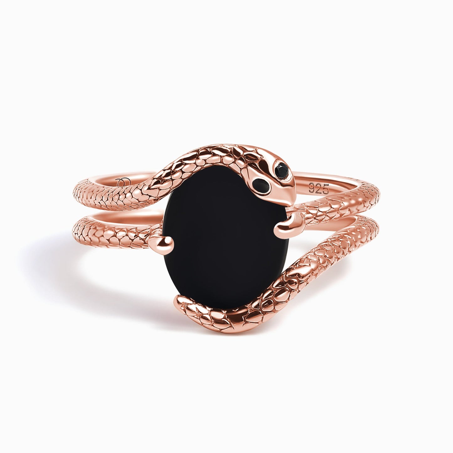 Black Onyx Ring Serpent rose gold studio shot